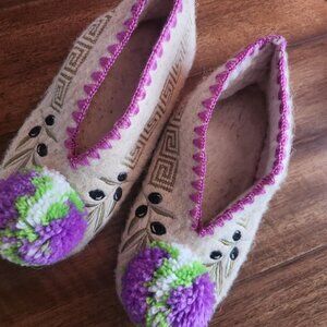 Handmade Felt Slippers Olive Branch Lambswool and leather‎ Women's M